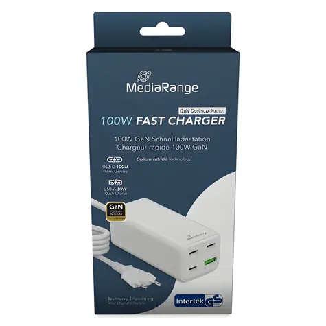 MediaRange bílá / Nabíječka / 100W / GaN / 3x USB-C & 1x USB-A / PD / QC 3.0