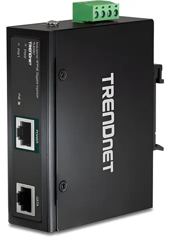 TRENDnet TI-IG90 / Průmyslový PoE injektor / IEEE802.3bt / 90W / 2x Gigabit / IP30 / -40~75°C