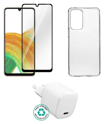 eSTUFF Kit pro Samsung Galaxy A33 bílá, průhledná / Sada příslušenství / 3 ks / USB-C