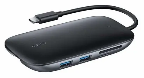 AUKEY CB-C71 černá / USB hub / HDMI / RJ-45 / SD/microSD / USB PD 100W
