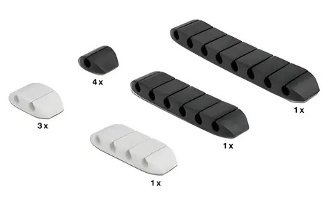 Delock Kombi Set 10 černá, bílá / Držák kabelů / samolepicí / lichoběžníkový / TPR / max. O 5 mm