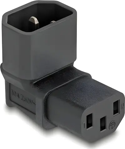 Delock Adaptér IEC 60320 C14-C13 černý / Napájecí adaptér / Úhlový / Vidlice C14 - zásuvka C13