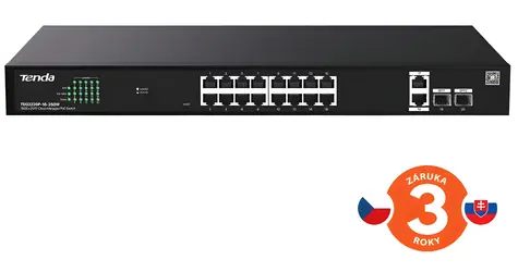 Tenda TEG2220P-16-250W / Switch / 16x Gigabit PoE+ / 2x SFP / 230W / Rackmount / Kov