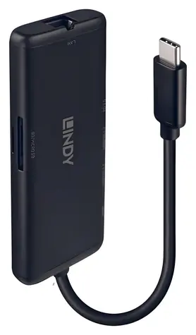 Lindy DST-Mini černá / Dokovací stanice / USB-C / HDMI 4K60Hz / RJ-45 / čtečka karet / PD 100W