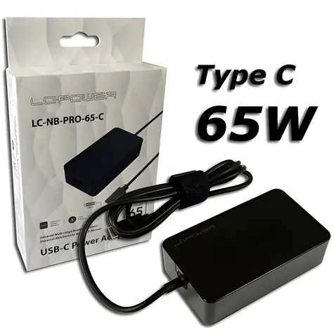 LC-Power LC-NB-PRO-65-C černá / Napájecí adaptér pro notebook / 65 W / USB-C PD / 5-20 V / 100-240 V