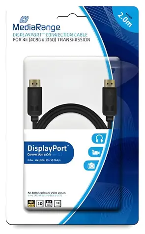 MediaRange DisplayPort 2m černá / Propojovací kabel / DisplayPort 1.2 / 4096x2160 / 10 Gbit/s