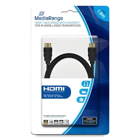 MediaRange černá / HDMI kabel / High Speed 18 Gbps / Ethernet / pozlacené konektory / 1,8 m
