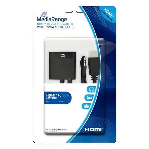 MediaRange HDMI na VGA + audio černá / Adaptér / pozlacené konektory