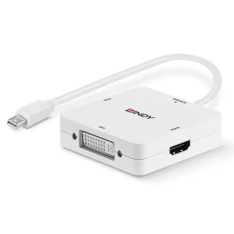 Lindy 41035 černá / Adaptér / Mini DisplayPort na HDMI/DVI/VGA / 4K 30 Hz / 0,2 m