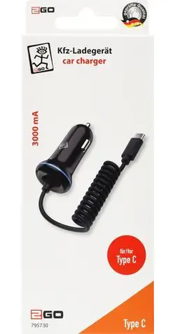 2GO černá / Autonabíječka / USB-C + USB-A / 15 W / spirálový kabel