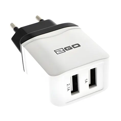 2GO bílá / Síťová nabíječka / 2x USB-A / 10,5 W / 2,1 A