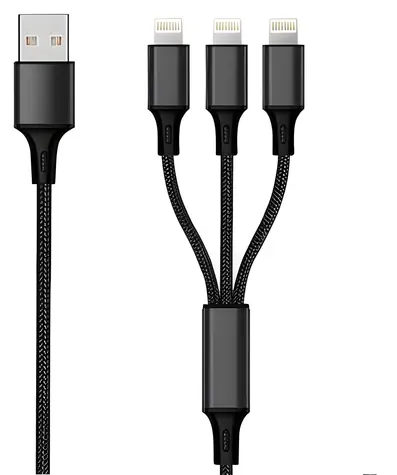 2GO černá / Nabíjecí kabel 3v1 / USB-A - USB-C / Micro-USB / Lightning / 1,5 m / nylon / 3 A