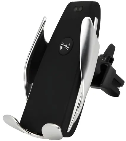 2GO Autodržák s bezdrátovým nabíjením 10W černá, stříbrná / Autonabíječka / Qi / 360° otočný