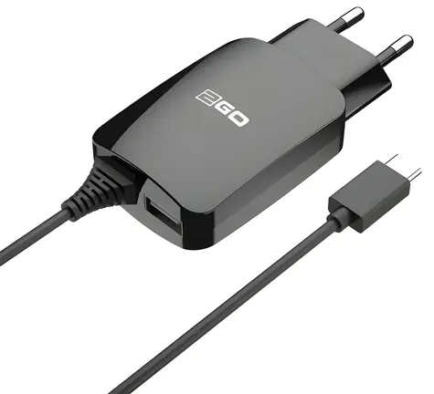 2GO černá / Síťová nabíječka / 1x USB-A / 12 W / vč. kabelu USB-C 140 cm
