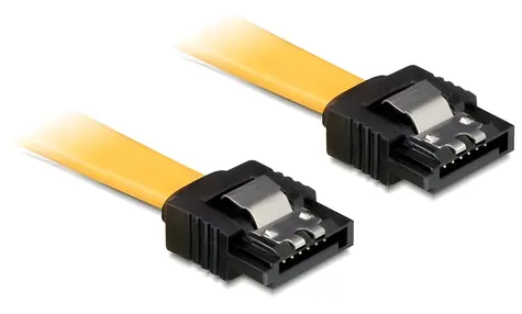 DeLock SATA 6Gbps žlutá / Kabel SATA / SATA 7-pin - SATA 7-pin / 0,7 m / kovové klipy