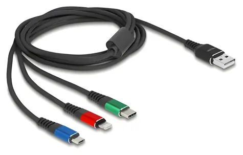 DeLock / Napájecí kabel / USB-A - Micro-USB & Lightning & USB-C / 2m / barevný
