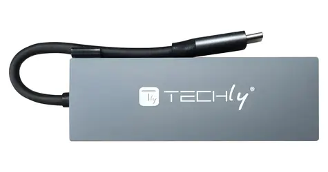 Techly IUSB32C-HUB4HPD šedá / USB-C hub / USB 3.2 Gen 2 / HDMI / 2x USB-A / kovové tělo