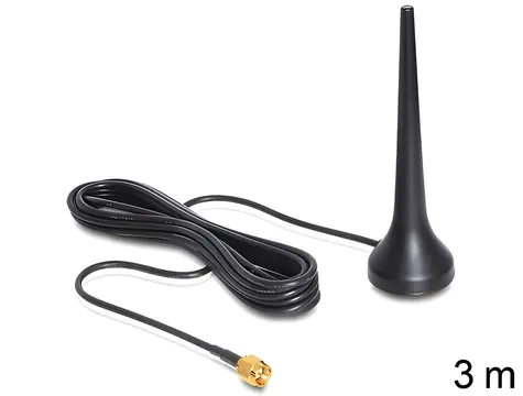 Delock GSM anténa SMA černá / Všesměrová / 2 dBi / se stojánkem / 3 m kabel