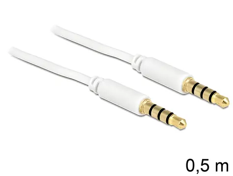 Delock Jack 3,5 mm 4pin bílá / Audio kabel / 0,5 m / Pozlacené konektory