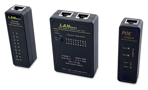 Equip černá / Kabelový tester / RJ45, RJ12, RJ11, BNC / PoE test / LED indikace