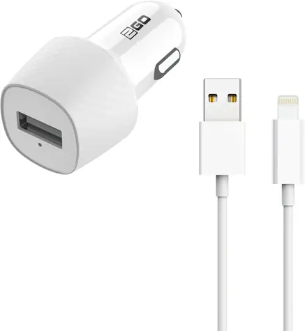 2GO bílá / Autonabíječka / USB-A / 10 W / 5 V / 2,1 A / s kabelem Lightning