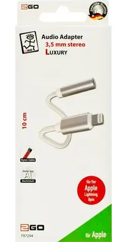 2GO Luxury bílá / Audio adaptér / Lightning na 3,5mm jack / nylonový kabel 10cm