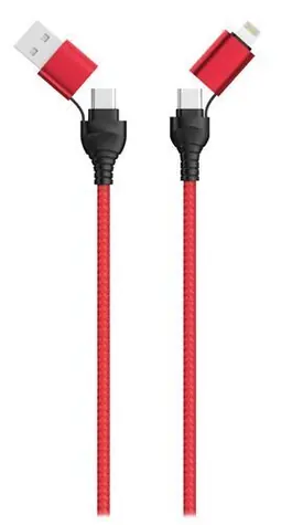 2GO černá, červená / Nabíjecí kabel 4v1 / USB-A, USB-C - USB-C, Lightning / 1,2 m