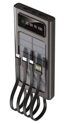 2GO Solar 797371 černá / Powerbanka / 10 000 mAh / solární dobíjení / LED svítilna / hliníkové tělo
