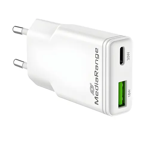 MediaRange GaN 30W bílá / Nabíječka / 1x USB-C / 1x USB-A / PD 3.0 / QC 3.0