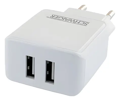Schwaiger bílá / Síťová nabíječka / 2x USB / 2,4 A / 12 W