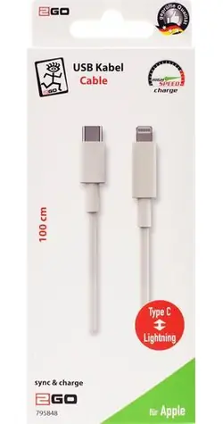 2GO 795848 bílá / Datový kabel / USB-C - Lightning / USB 3.1 / 1 m