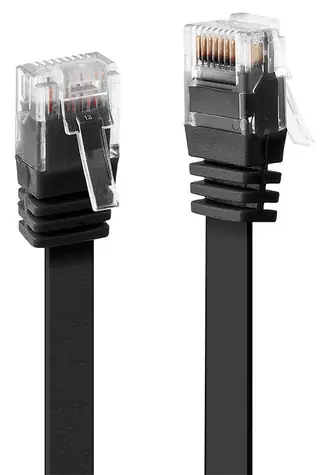Lindy Cat6 černá / Patch kabel / U/UTP plochý / 10 m / RJ-45