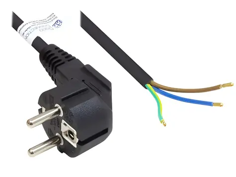 Good Connections Schuko 5m černá / Napájecí kabel / otevřený konec / úhlová vidlice / H05VV-F3G