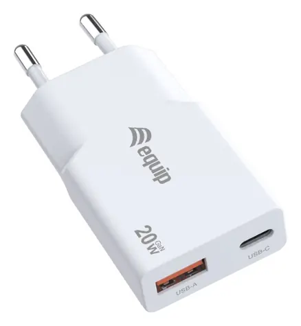 Equip Slim GaN bílá / Nabíječka / 20 W / USB-C PD 3.0 + USB-A / 2 porty