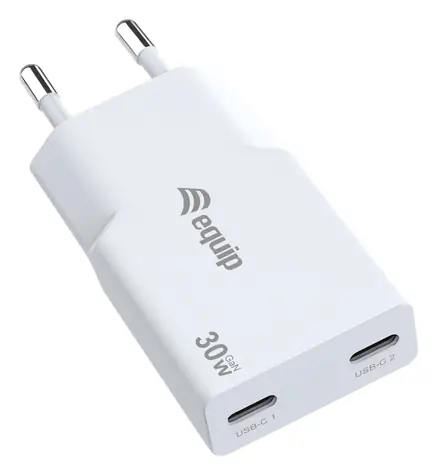 Equip 245524 bílá / Nabíječka / 2x USB-C / GaN / 30W / PD3.0