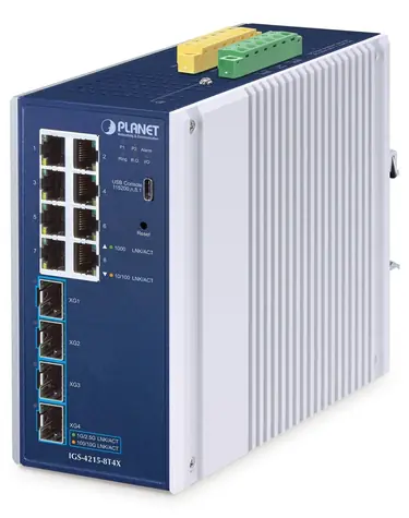 PLANET IGS-4215-8T4X / Switch průmyslový / L2/L4 / 8x GbE RJ-45 / 4x SFP / DIN / IP30
