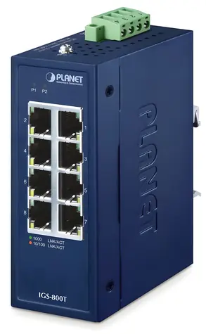 PLANET IGS-800T / Switch průmyslový / 8x 1Gb RJ-45 / Unmanaged / IP30 / -40 až 75 °C