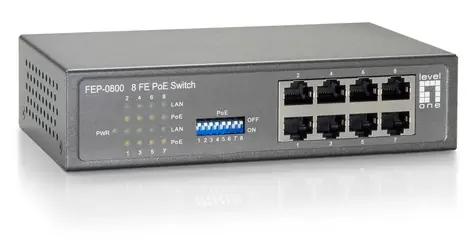 LevelOne Switch 8x Fast Ethernet PoE / Switch / 8-port / 10/100 Mbps / 8x PoE / 85 W