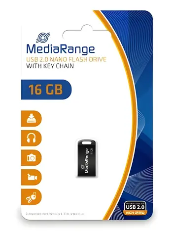 MediaRange Nano 16GB černá / Flash disk / USB 2.0 / čtení 15 MB/s / zápis 4 MB/s