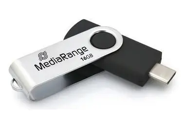 MediaRange 16GB černá, stříbrná / Flash disk / USB-C / USB 3.2 Gen 1 / Čtení 50 MB/s / Zápis 15 MB/s