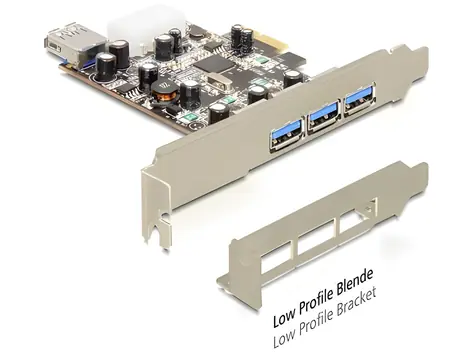 DeLock / Rozšiřující karta USB / PCIe x1 / 3x USB-A ext. + 1x USB-A int. / USB 3.2 Gen 1 / Low Profile
