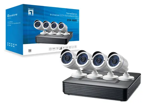 LevelOne DSK-8001 bílá / Kamerový set / 8kanálový rekordér / 4x kamera 2 MP / IP66 / IR 30 m