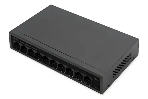 Digitus DN-95354 / Switch / 8+2 port / 10/100 Mbps / PoE 60W / Unmanaged / černá