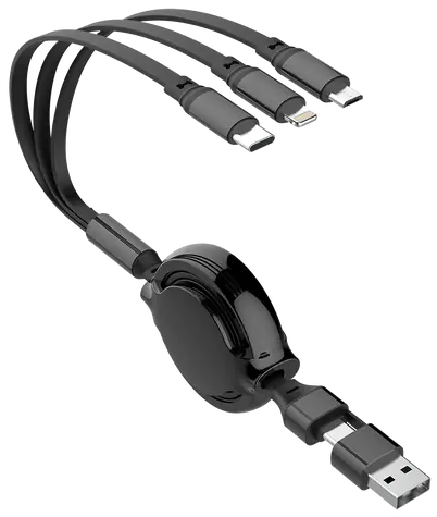 2GO 5v1 černá / Nabíjecí kabel / USB-A & USB-C / Micro-USB & Lightning & USB-C / 20-100 cm