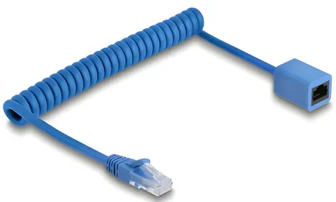 Delock RJ45 spirálový kabel modrý / Síťový kabel / Cat.6 UTP / 0,6-1,2 m