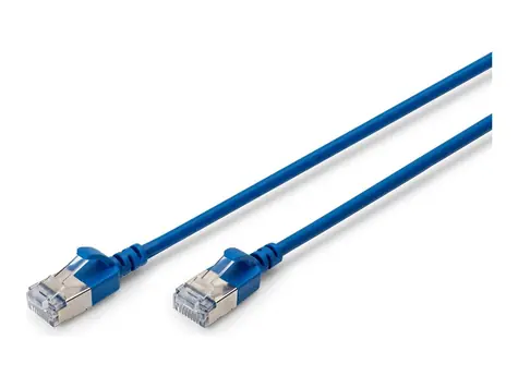 Digitus Cat6A Slim modrá / Patch kabel / F/FTP / LSZH / 0,5 m / PoE+
