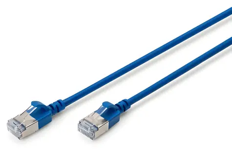 Digitus Patch kabel CAT 6a F/FTP Slim modrý / Síťový kabel / 500 MHz / AWG 32/7 / 2 m / PoE+
