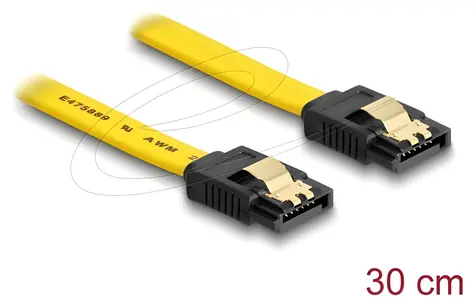 Delock SATA III žlutá / Kabel / SATA - SATA / 0,3 m / 6 Gb/s / kovové klipy