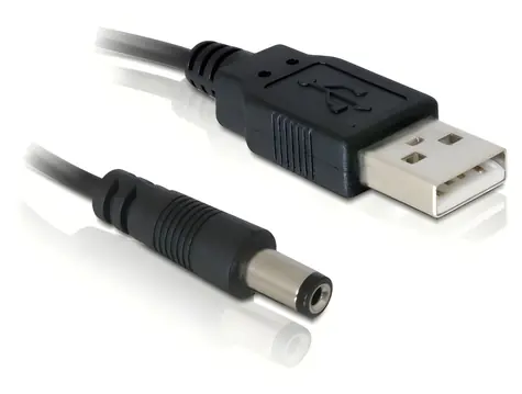 Delock USB > DC 5,5x2,1 mm černý / Napájecí kabel / 1 m / USB-A samec / DC samec