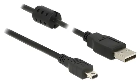 Delock USB-A - Mini-USB B 1,5 m černá / Kabel / USB 2.0 / pozlacené konektory